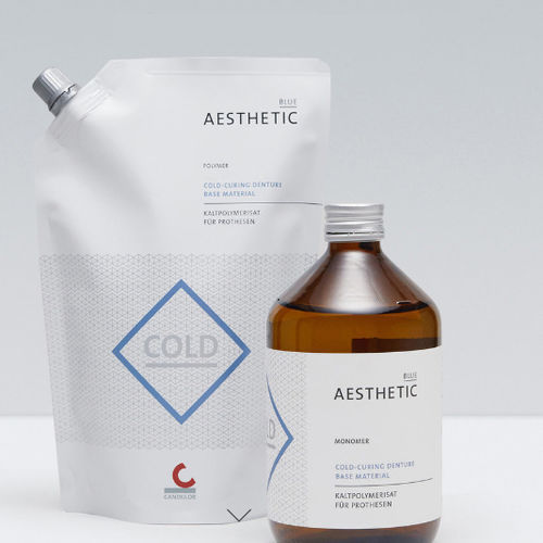Material dental de resina - AESTHETIC BLUE - Candulor - gingival / para la fabricación de dentaduras postizas / en polvo