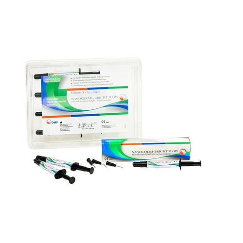 Material dental de composite fluido - BRIGHT LIGHT FLOW - DMP - para estratificación de cerámica / para dientes posteriores / radiopaco