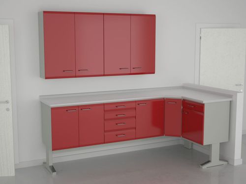 Puesto de trabajo para laboratorio dental con estantes - 9+2+7+13+19, 2 E57/P - ERIO - con cajones / de acero inoxidable