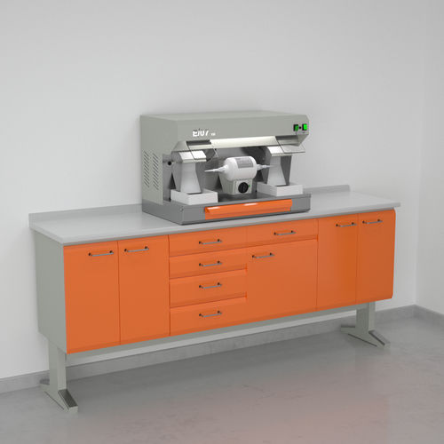 Puesto de trabajo para laboratorio dental con campana - 8+2+19+8, E07/S  - ERIO - con estantes / de acero inoxidable