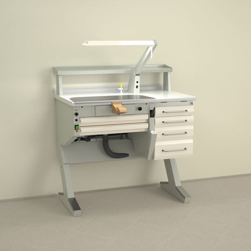 Puesto de trabajo para laboratorio dental con estantes - PL/AR+C4 - ERIO - con luz / con cajones