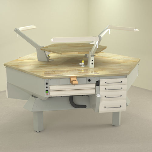 Puesto de trabajo para laboratorio dental con estantes - PL/AR+C4 - ERIO - con luz / con cajones / en isla