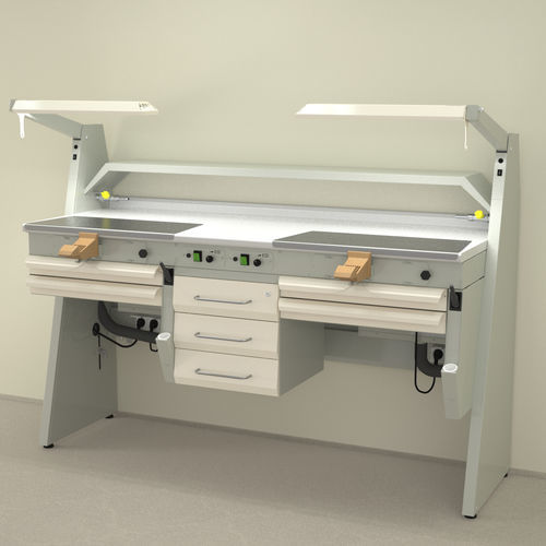 Puesto de trabajo para laboratorio dental con estantes - SOLE2 - ERIO - con luz / con cajones / compacto