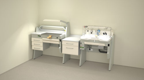 Puesto de trabajo para laboratorio dental con estantes - SOLE1/I+SOBF+ERIOBOX - ERIO - con luz / con cajones / compacto