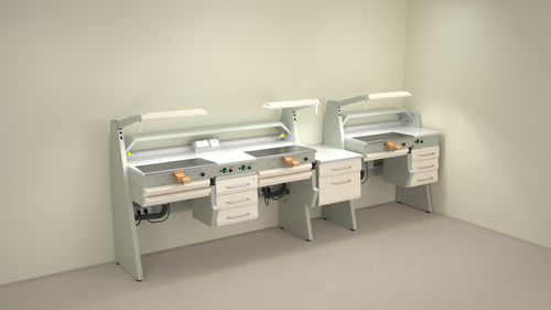Puesto de trabajo para laboratorio dental con estantes - SOLE2+SOBF+SOLE1 - ERIO - con luz / compacto / doble