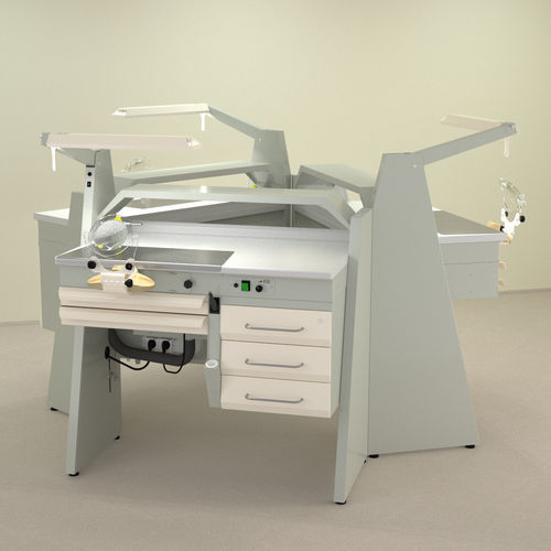 Puesto de trabajo para laboratorio dental con estantes - ISOLA 3 SOLE1 - ERIO - con luz / con cajones / en isla