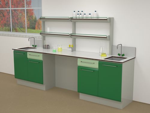 Mesa de laboratorio con fregadero - ERIO - con estantes