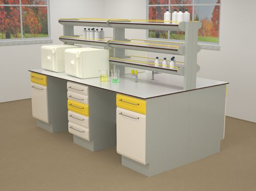 Mesa de laboratorio en isla - ERIO - con estantes