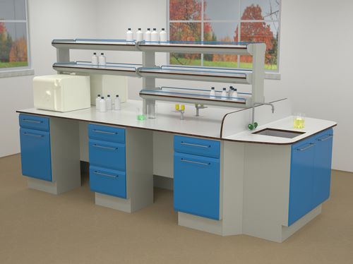 Mesa de laboratorio con fregadero - ERIO - en isla / en islote / con estantes