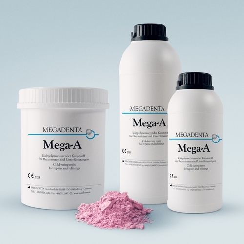 Material dental de resina - MEGA-A - MEGADENTA Dentalprodukte GmbH   - para prótesis dentales / para la fabricación de dentaduras postizas / en polvo