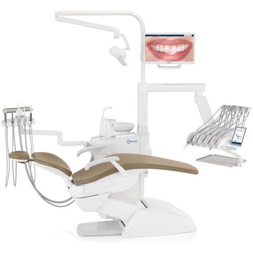 Unidad dental con sillón eléctrico - F10  - Mocom - con reposacabezas flexible / modular / con monitor