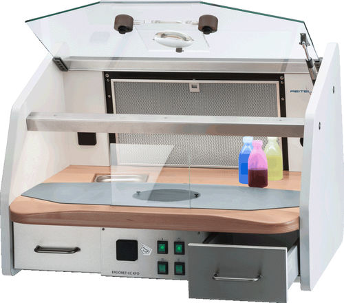 Puesto de trabajo para laboratorio dental con luz - ERGORET CC KFO  - REITEL Feinwerktechnik - elevador / de acero inoxidable