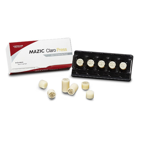 Material dental de cerámica de vidrio - MAZIC Claro Press - VERICOM Co., Ltd.   - de disilicato de litio / para carillas dentales / para inlays dentales
