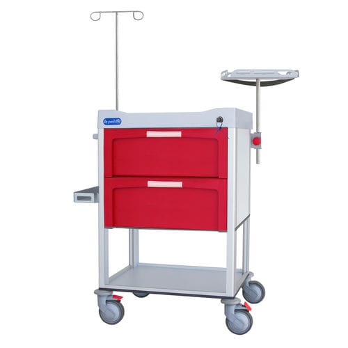 Carro de emergencia - F-DNOV-K1 - Behmpat Producciones S.L - con portasueros / con estante para desfibrilador / 2 cajones