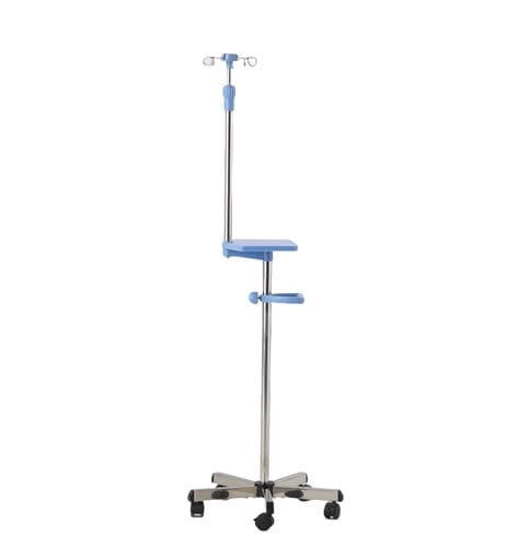 Portasueros con ruedas - R-2 - Hebei Pukang Medical Instruments - 2 ganchos / con soporte para bomba de infusión / de acero inoxidable