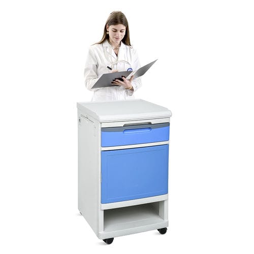 Mesa de cabecera con ruedas - SKS039 - Jiangsu Saikang Medical Equipment - con bandeja de cama / con cajones
