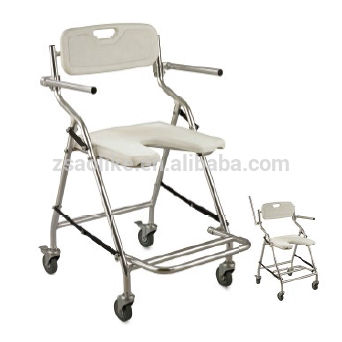 Silla de ducha con reposabrazos - ALK405L-3 - Zhongshan Aolike Medical Equipment Technology - con ruedas / con respaldo / plegable