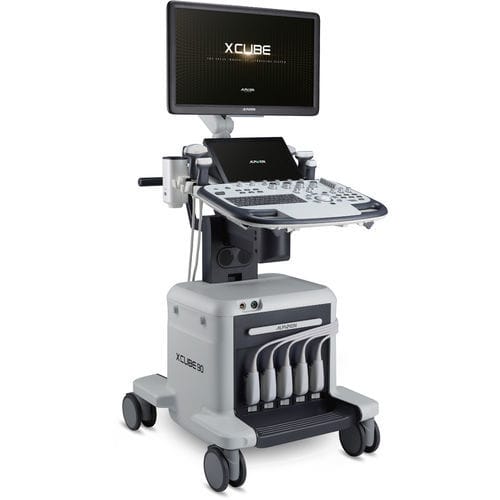 Ecógrafo con soporte - X-CUBE 90 on GPX  - Alpinion Medical Systems - para ecografía polivalente / blanco y negro / doppler-color