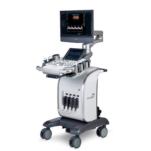 Ecógrafo con soporte - E-CUBE 12 - Alpinion Medical Systems - para ecografía polivalente / doppler-color / pantalla táctil