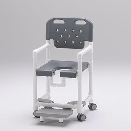 Silla de ducha con reposabrazos - SC 200 BS FT - RCN Medizin - con ruedas / con placa reposapiés deslizante / con apertura higiénica