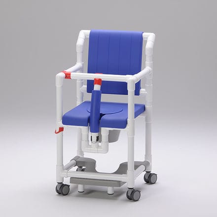 Silla de ducha con reposabrazos - SCC 250 PPG SB DRS - RCN Medizin - con placa reposapiés deslizante / con apertura higiénica / con cubo