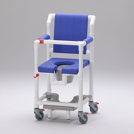 Silla de ducha con reposabrazos - SCC 250 PPG SB AP ER - RCN Medizin - con ruedas / con placa reposapiés deslizante / con apertura higiénica