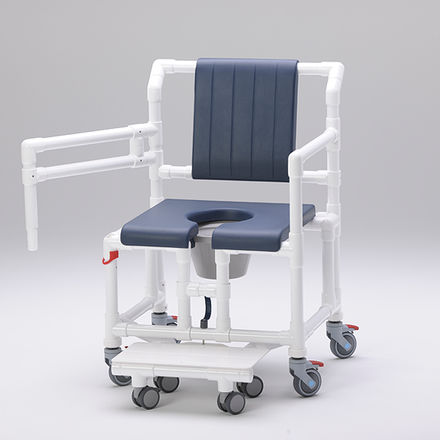 Silla de ducha con reposabrazos - SCC 250 OS PPG STE - RCN Medizin - con ruedas / con placa reposapiés deslizante / con apertura higiénica