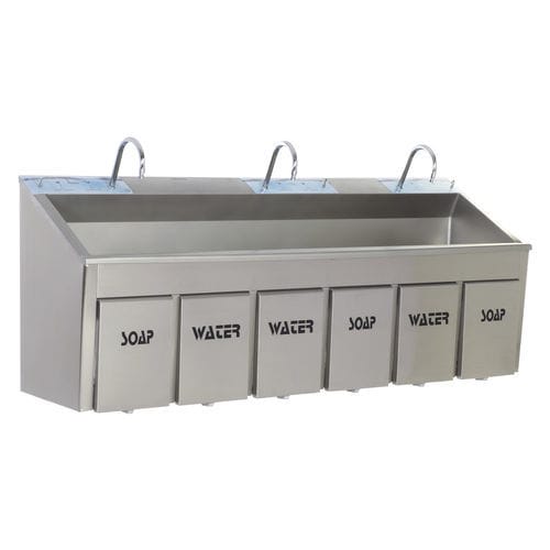 Fregadero quirúrgico 3 unidades - MEY 1031 - MIXTA - de acero inoxidable / pulsador de rodilla / con dispensador de jabón