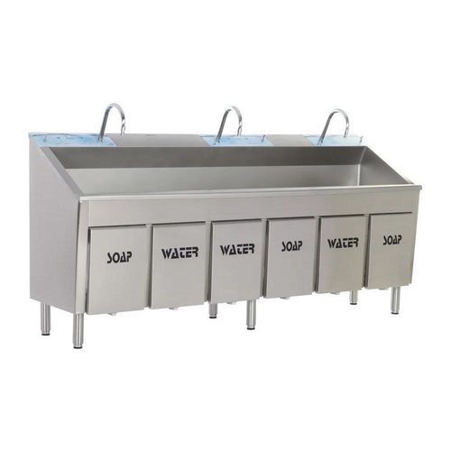 Fregadero quirúrgico 3 unidades - MEY 1030 - MIXTA - de acero inoxidable / pulsador de rodilla / con dispensador de jabón