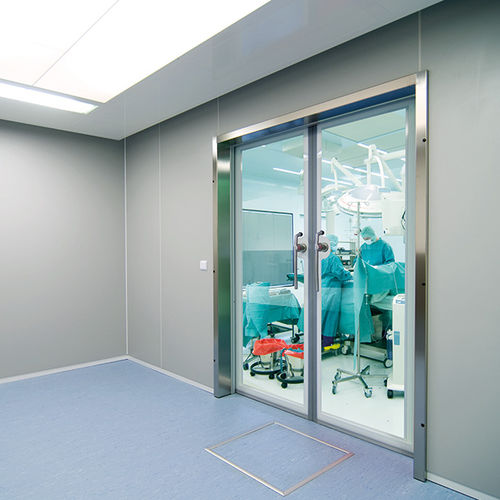 Puerta de hospital - Vitec Cleanroom Technologies - para centro sanitario / abatible / de vidrio