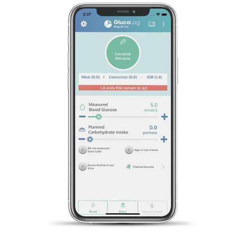 Aplicación para móviles médica - GlucoLog RapidCalc - Menarini Diagnostics - para asistencia domiciliaria / de gestión de datos / de registro