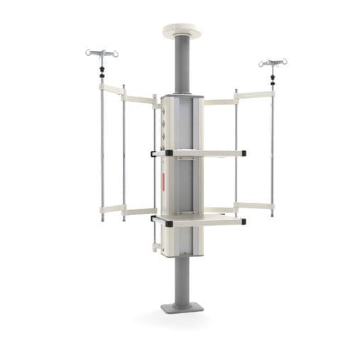 Columna de suministro de techo - VEGA care - Sostel - para cuidados intensivos / de brazo simple / con estantes