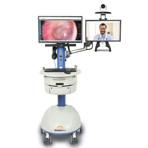 Carro de telemedicina con batería - ClinicalAccess® - GlobalMed - de altura variable / con cajón / seguro
