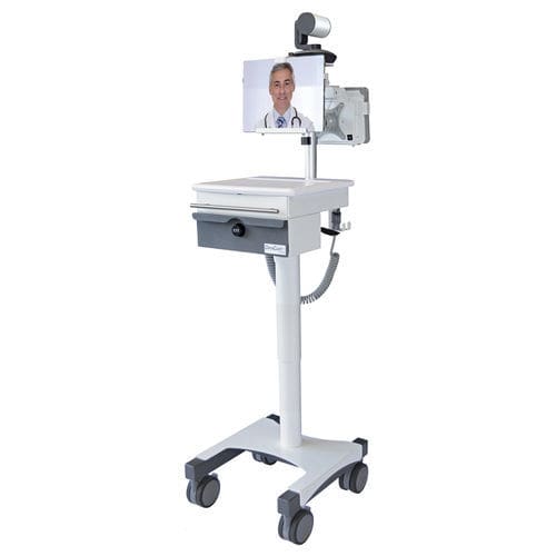 Carro de telemedicina de videoconferencia - TELESTROKE - Lund Industries - de altura variable / con cajón / inalámbrico