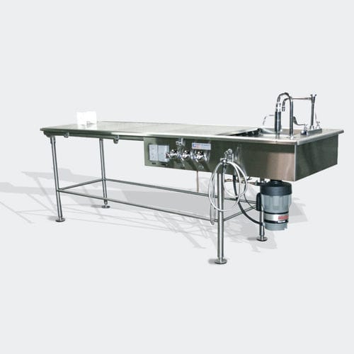 Mesa de autopsia - D Deluxe - Spire Integrated Solutions - rectangular / de acero inoxidable / con fregadero