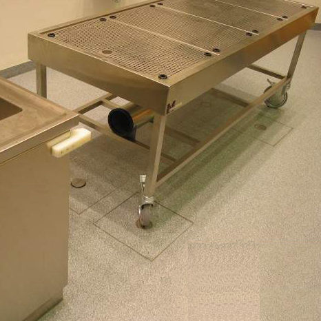Mesa de autopsia - MA-0974 - MEDIS Medical Technology - móvil / de anclaje / con fregadero