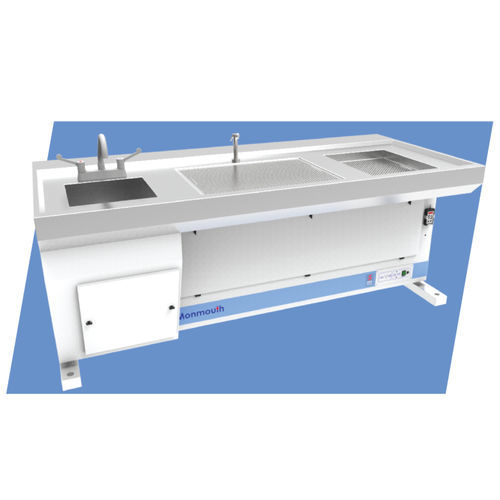 Mesa de laboratorio para sala blanca - Circulaire® DFB1000 - Monmouth Scientific - con ventilación descendente / con fregadero / de acero inoxidable