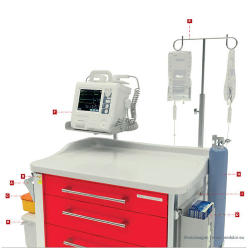 Carro de emergencia - Medstor GmbH - con cajón / con portasueros / con estante para desfibrilador