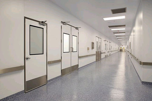 Puerta para sala blanca - ClearSphere - abatible / con revestimiento de PVC / doble