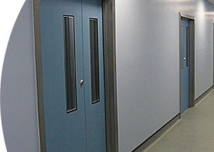 Puerta para sala blanca - GRP - ClearSphere - abatible / de vidrio / con revestimiento poliéster