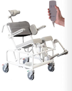 Silla de ducha con reposabrazos - WIDE EL-TIP - HMN - con ruedas / con reposapiés / con apertura higiénica