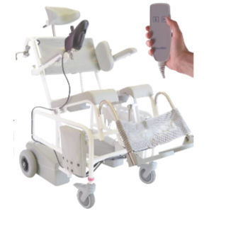 Silla de ducha con reposabrazos - M2 EL-TIP - HMN - con ruedas / con reposapiés / con apertura higiénica