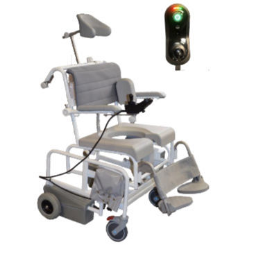 Silla de ducha con reposabrazos - M2 - HMN - con ruedas / con reposapiés / con apertura higiénica