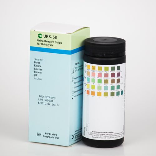 Tira de prueba para análisis de orina - URS-5K-100 - Teco Diagnostics - de glucosuria / de cetonuria / de hematuria