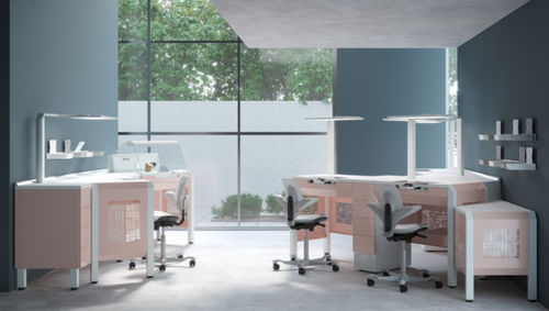 Puesto de trabajo para laboratorio dental de formación - PROGETTO 1 - CATO - con sillón / con fregadero / con estantes