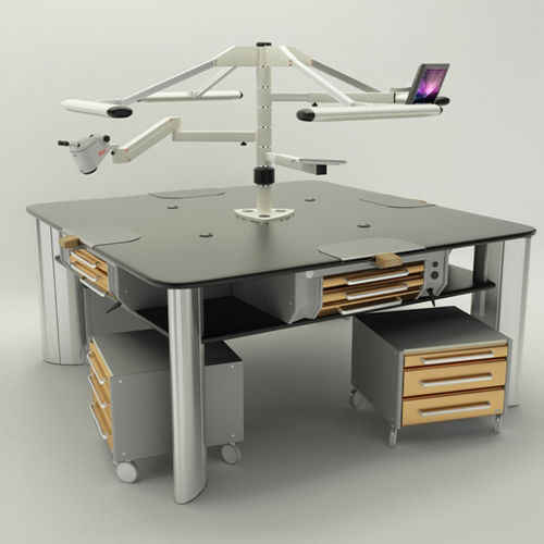 Puesto de trabajo para laboratorio dental con luz - Operativa 46  - CATO - con monitor / con reposapiés / en isla