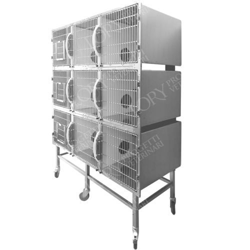 Jaula veterinaria para gatos - GA032 - Lory Progetti Veterinari srl - 9 compartimentos / con ruedas / de acero inoxidable
