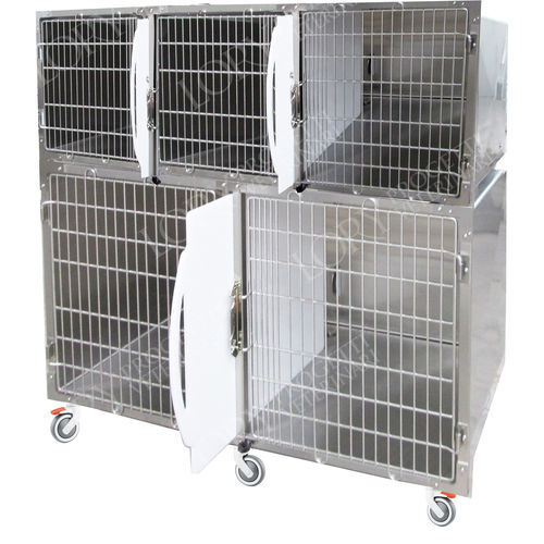 Jaula veterinaria 5 compartimentos - GA012 - Lory Progetti Veterinari srl - dos cubiertas / con ruedas / de acero inoxidable