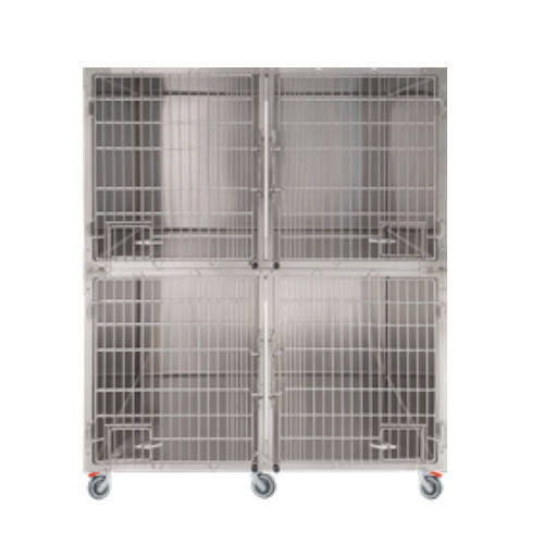 Jaula veterinaria 4 compartimentos - GA016 - Lory Progetti Veterinari srl - dos cubiertas / con ruedas / de acero inoxidable