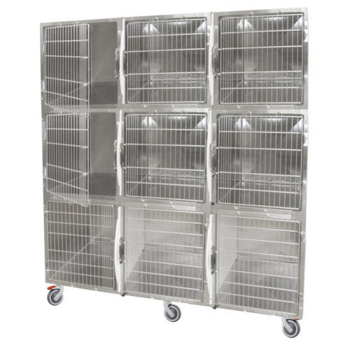 Jaula veterinaria 9 compartimentos - GA015 - Lory Progetti Veterinari srl - con ruedas / de acero inoxidable / de PVC